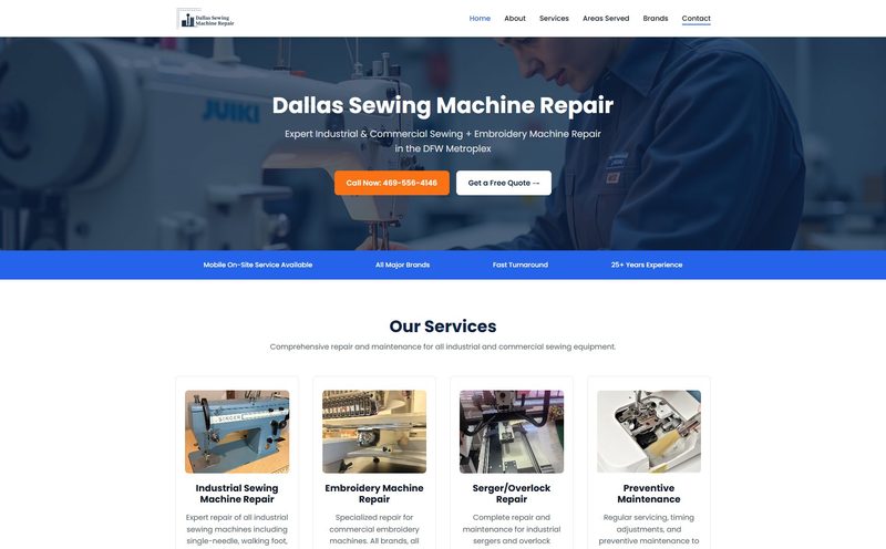 Dallas Sewing Machine Repair website screenshot
