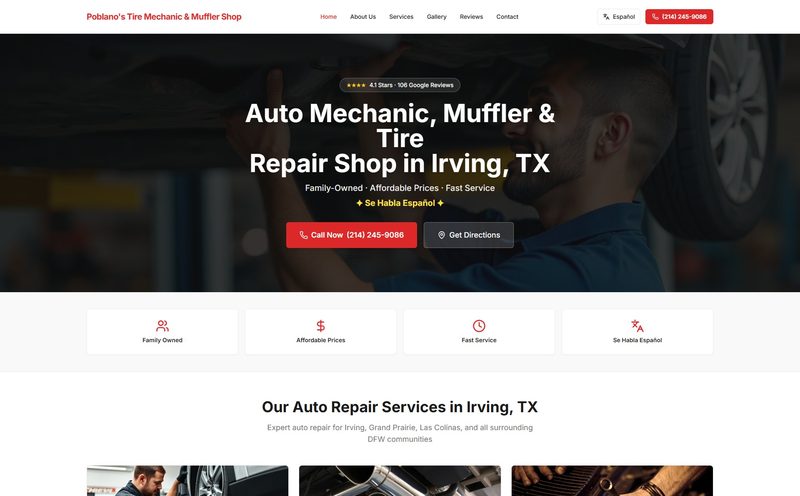 Poblano's Tire & Muffler Shop website screenshot
