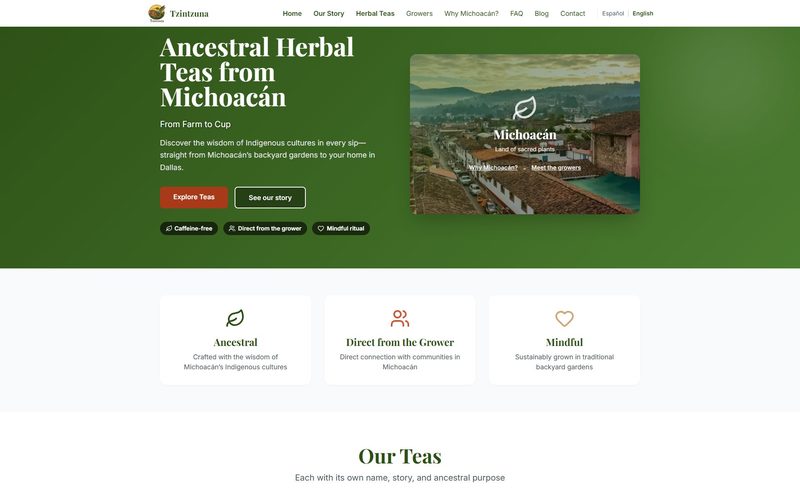 Tzintzuna Herbal Teas website screenshot